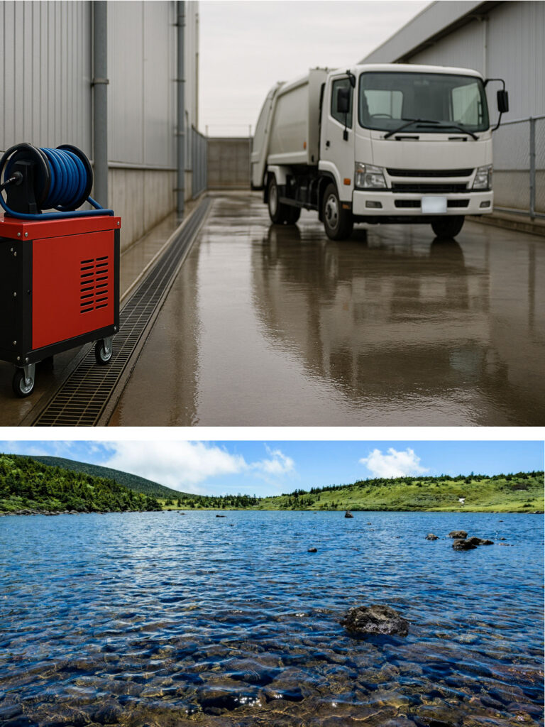 汚水が発生する現場と再生水がもたらす環境の未来をテーマにしたビジュアル